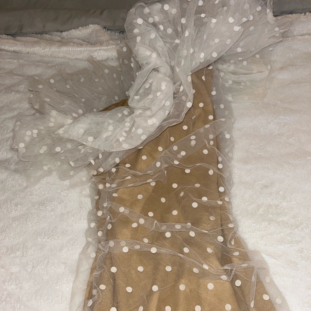 Elegant One Shoulder Polka Dot Dress - Tan - Picture 2 of 7